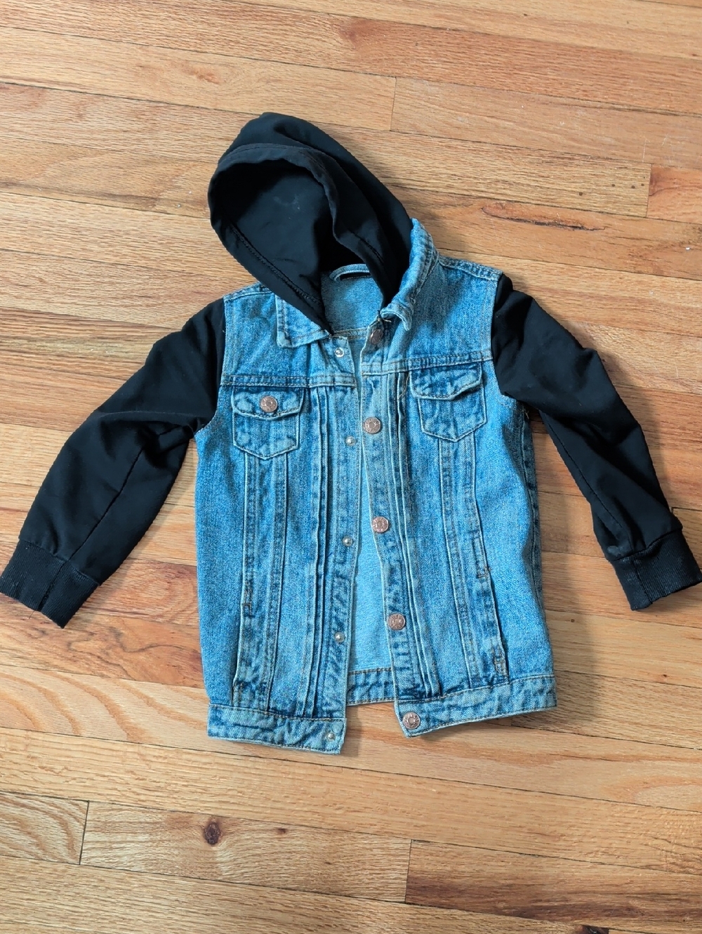 Kids Little Bipsy Denim Jacket with Black Hood/Sleeves 3/4t